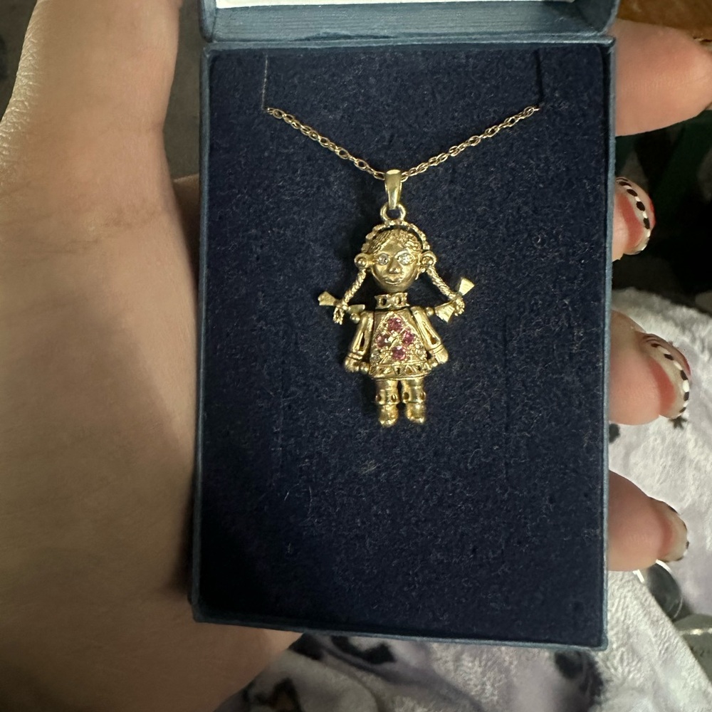 Gold Pendant Necklace with Pink Accents 9k solid gold